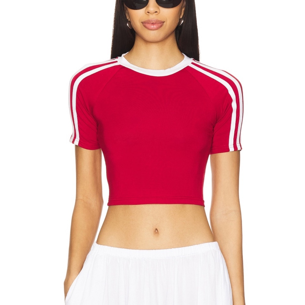 Red Cropped Top with White Stripes